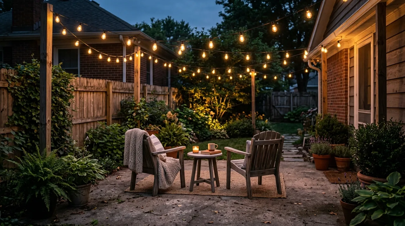 Concrete Patio with String Lights